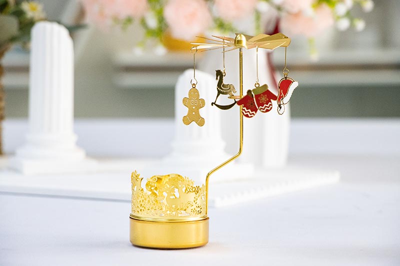 Golden Metal Christmas-Themed Spinning LED Candle