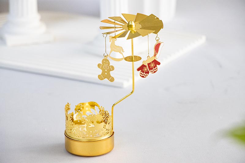 Golden Metal Christmas-Themed Spinning LED Candle