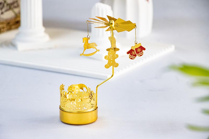 Golden Metal Christmas-Themed Spinning LED Candle