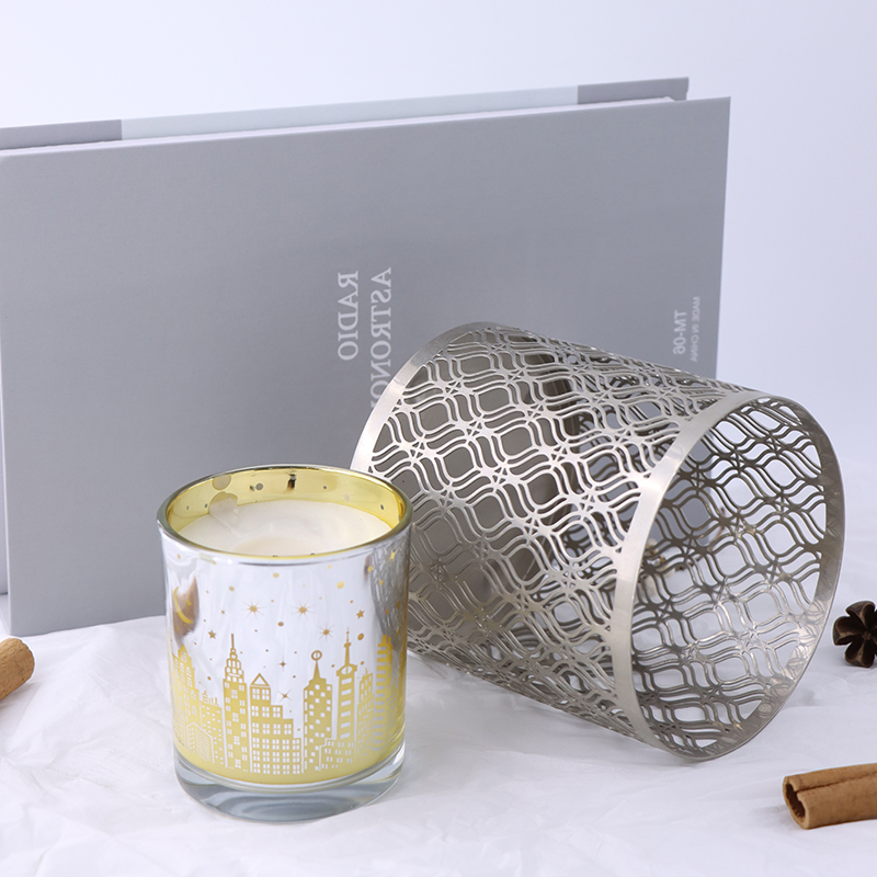 Metal Candle Holder with Cutout Design in Silver