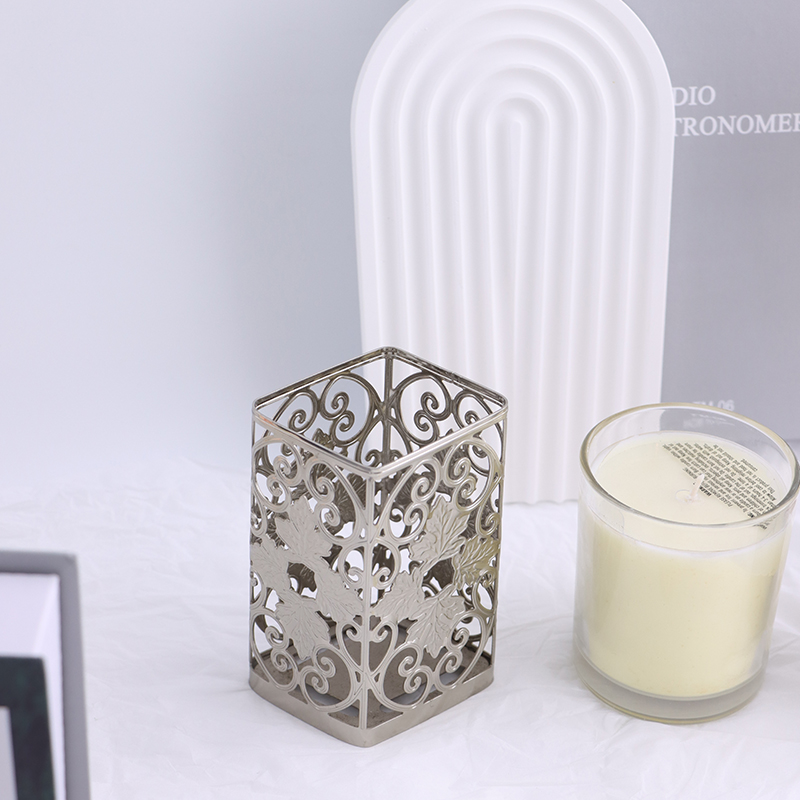 Silver Carved Metal Candle Holder for Home Decor