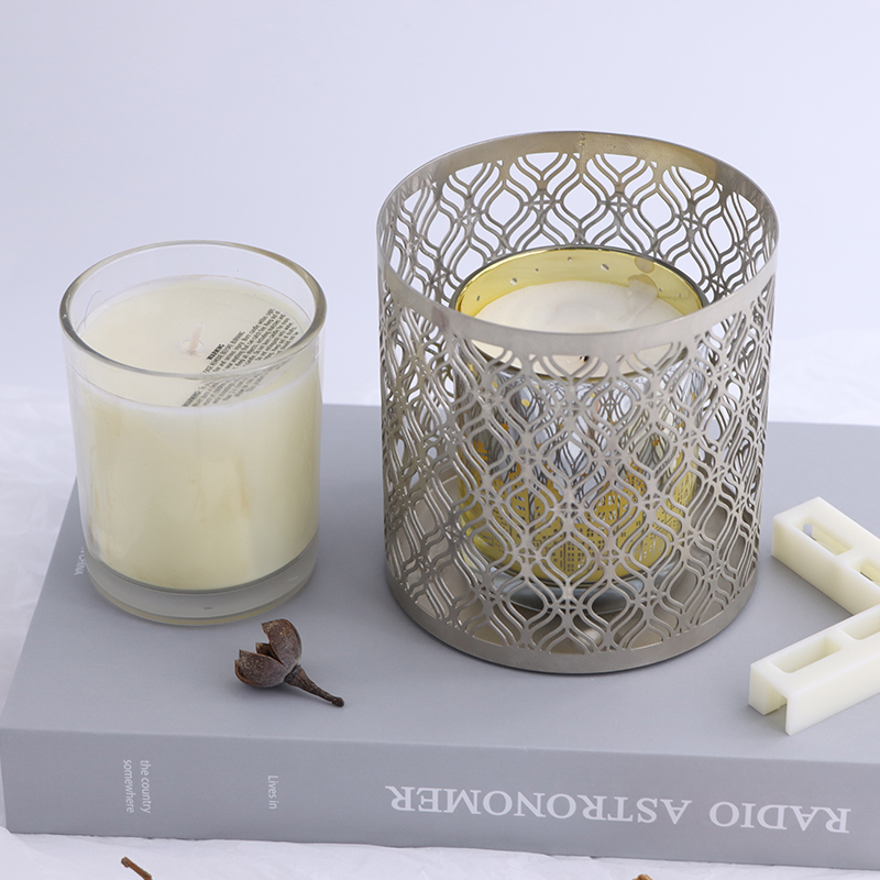 Metal Candle Holder with Cutout Design in Silver