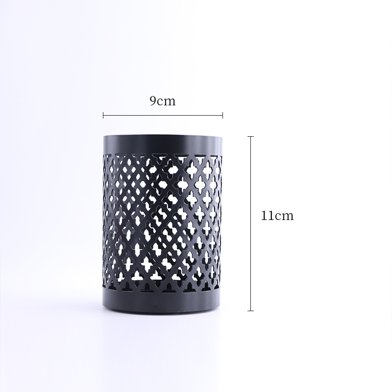 Modern Black Metal Candle Holder with Carved Design