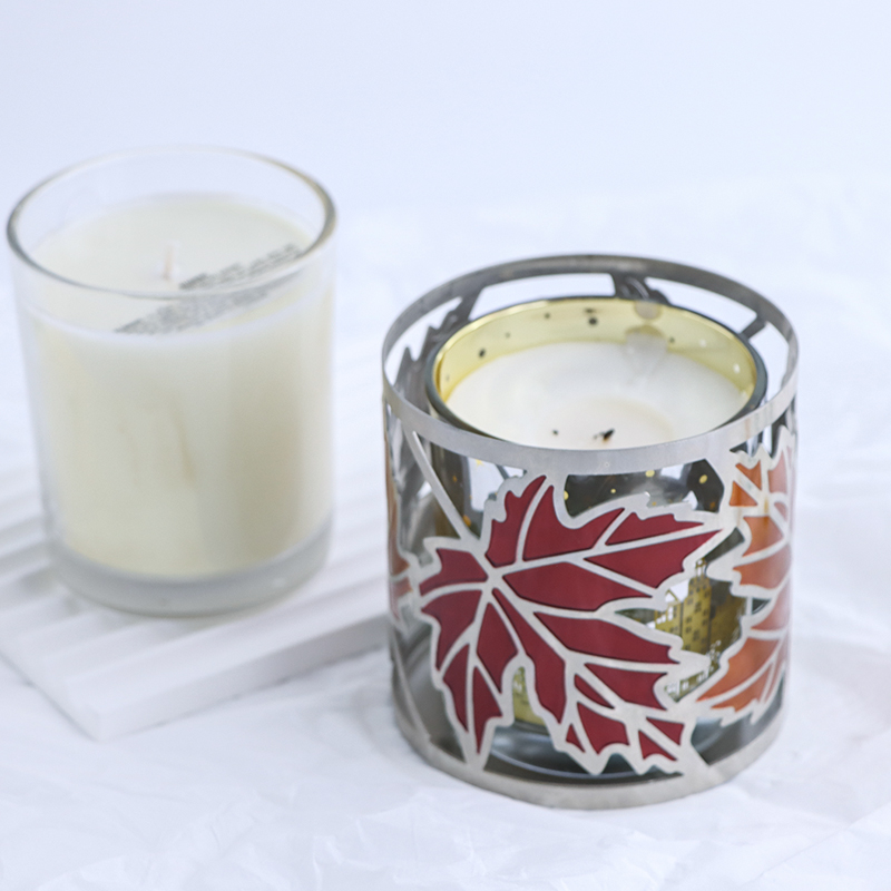 Colorful Maple Leaf Metal Candle Holder with Cutouts