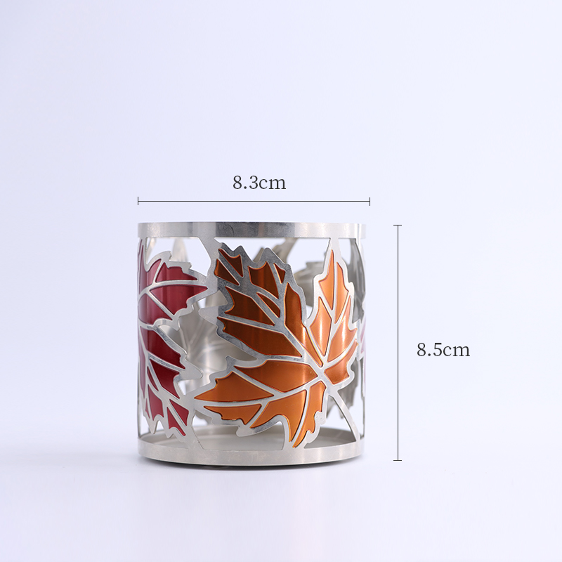 Colorful Maple Leaf Metal Candle Holder with Cutouts