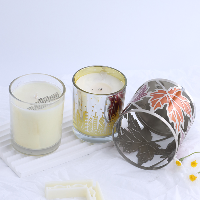 Colorful Maple Leaf Metal Candle Holder with Cutouts