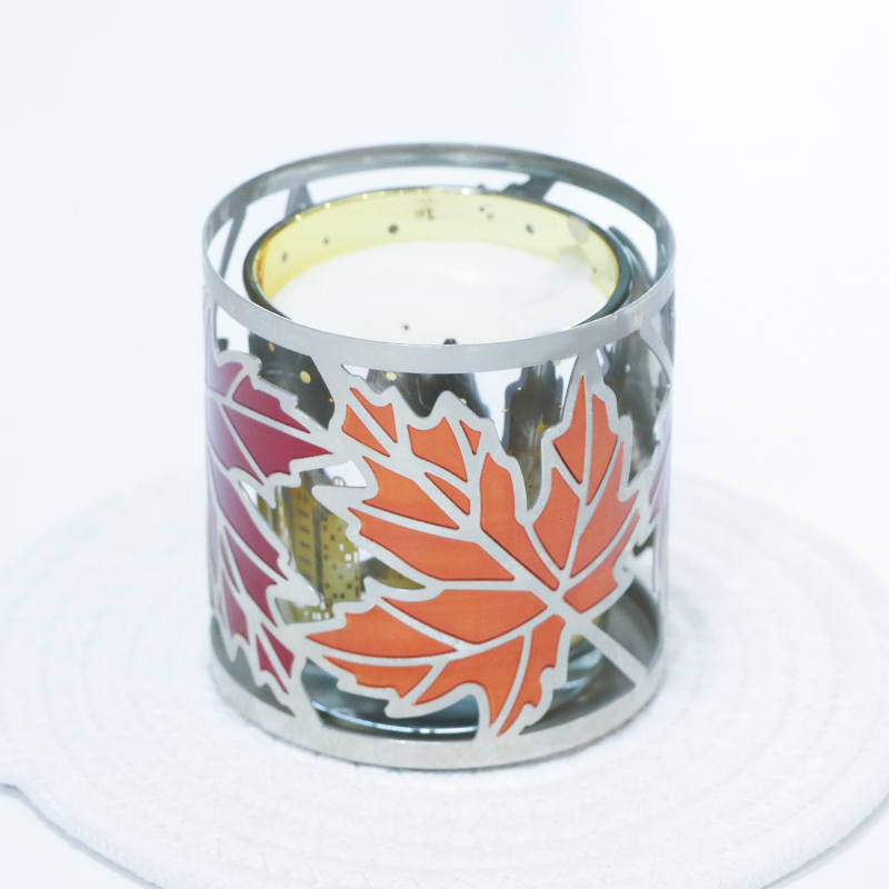 Colorful Maple Leaf Metal Candle Holder with Cutouts